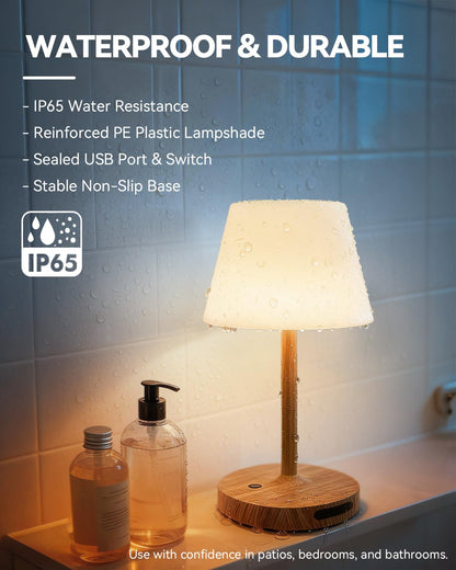 SAIWEYA Outdoor Waterproof Shower Lamp, 5200mAh Cordless Rechargeable Table Lamp with Touch Dimming, IP65 Wireless LED Night Light for Patio, Camping, Bathroom, Restaurant & Kitchen
