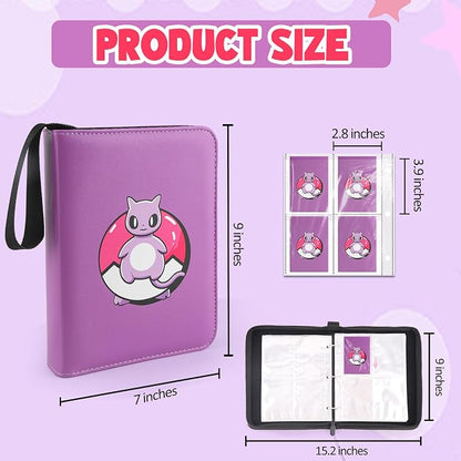 Premium Collectible Trading Card Albums，Card Binder Fits 400 Cards with 50 Removable Sleeves，Display Game Card Case book Holder, Purple Themes
