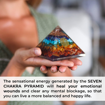 Orgonite Crystal Seven chakra FOL pyramid & Pendant Set, Orgonite Pyramid for Energy Healing - Orgonite Kit - Protection With Seven Chakra Orgonite Necklace