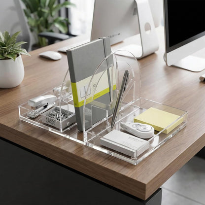 YAGELI Acrylic Napkin Holder with Magnetic Assembly, 2-in-1 Clear Space-Saving Organizer with Salt and Pepper Shakers Caddy for Kitchen Counter, Coffee Station, Office Desk, Modern Tabletop Storage