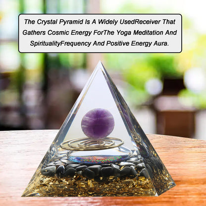 Orgone Pyramid - Positive Energy Source for Meditation, Stress Relief, Wealth Attraction | Crystal Pyramid Orgonite with Protection Crystals | Ideal Energy Generator & Stylish Room Decor