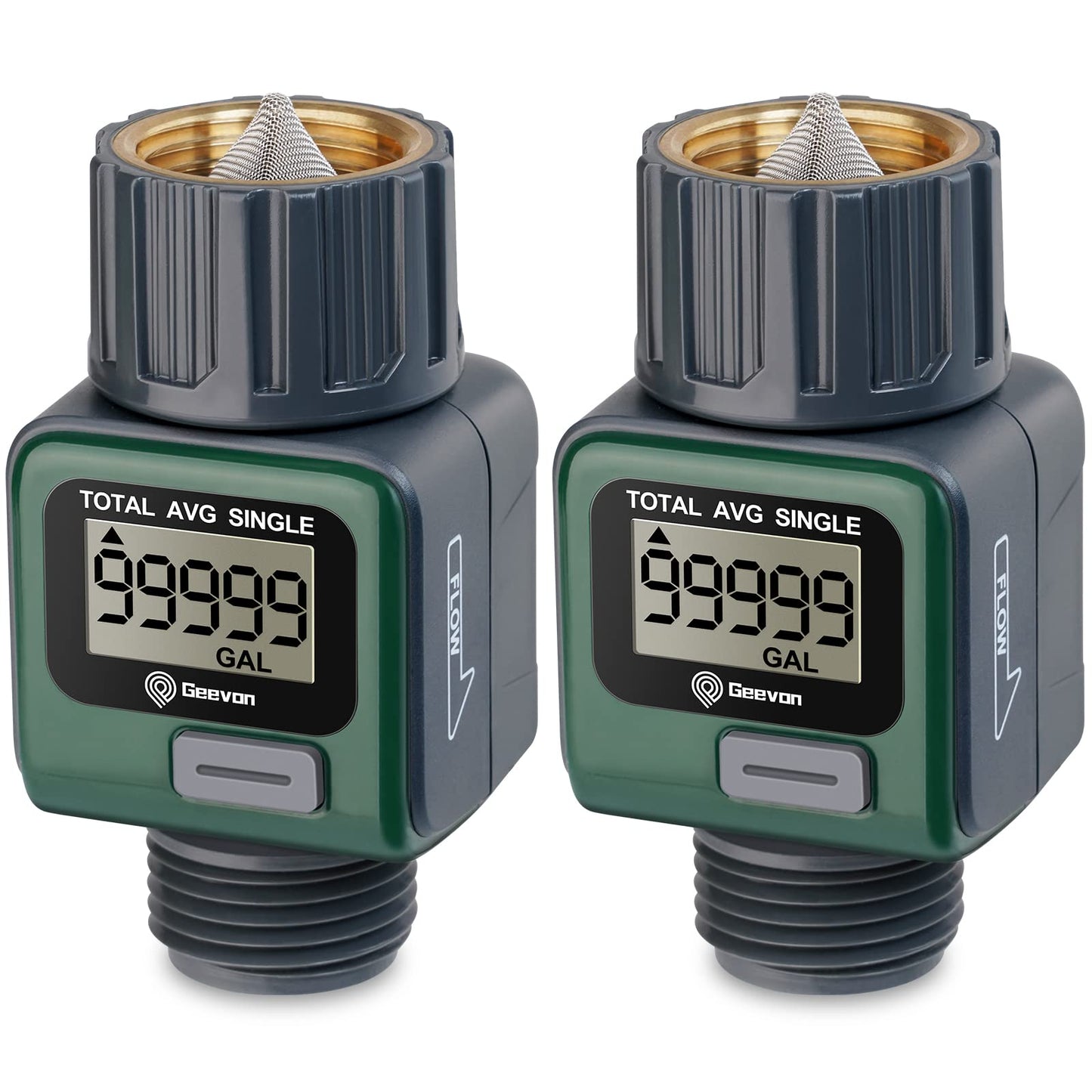 Geevon Garden Hose Water Flow Meter with Brass Inlet Metal Thread, High Accuracy & IPX6 Waterproof for Outdoor Garden Watering, RV Water Tank Filling, Lawn Sprinkler, and Nozzle Sprayer (2 Pack)