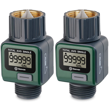 Geevon Garden Hose Water Flow Meter with Brass Inlet Metal Thread, High Accuracy & IPX6 Waterproof for Outdoor Garden Watering, RV Water Tank Filling, Lawn Sprinkler, and Nozzle Sprayer (1 Pack)