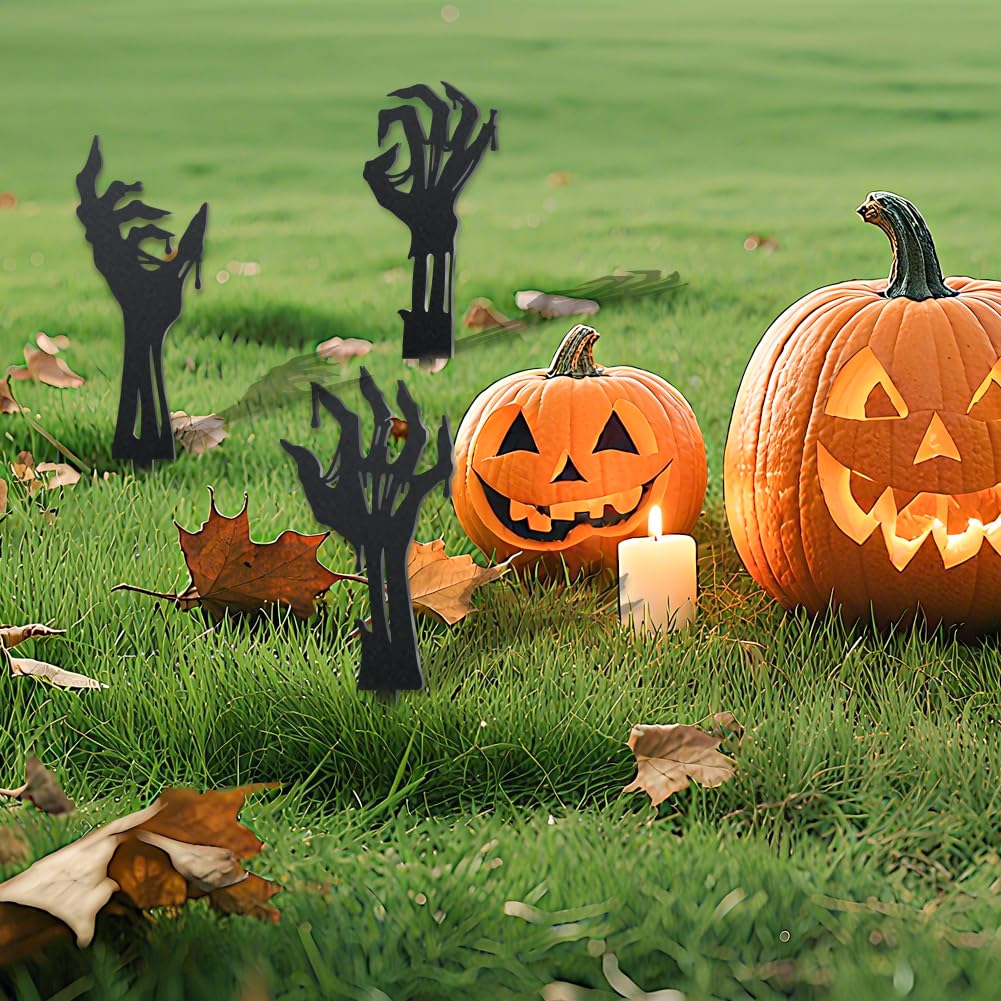 GLOBLELAND 3 Pcs Halloween Zombie Hand Garden Stakes Silhouette Hands Metal Decorative Garden Stakes Scary Silhouette Metal Yard Signs Decorations for Holiday Lawn Patio Yard Decor