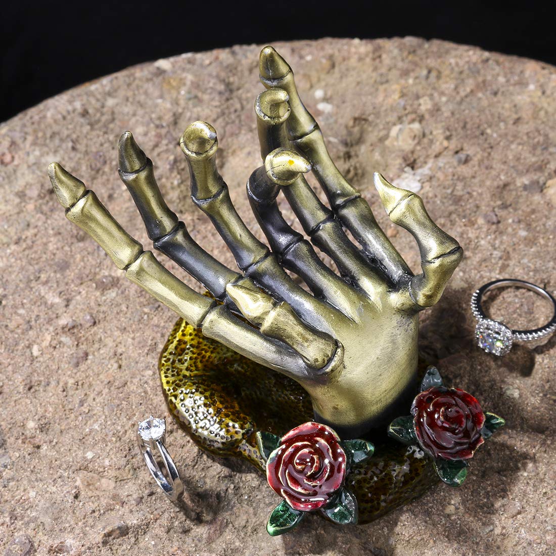 YU FENG Gothic Rose Skeleton Hand Jewelry Holder for Halloween Decor Rings Necklaces and Jewellery Accessories Hand Form Display Holders for Women Gift