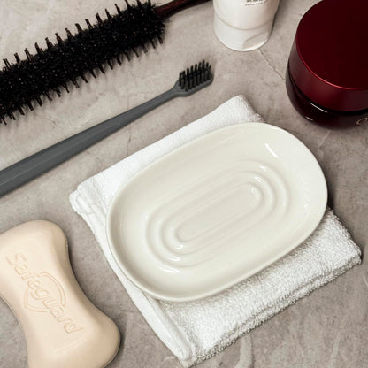 Ceramic Marble Pattern Soap Dish, Textured Raised Soap Saver Tray for Shower Bathroom Kitchen Sink Vanity, Easy to Clean Multi-Use Holder for Bar Soap Jewelry Rings Keys, White (2 Pack)