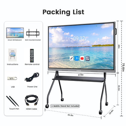KEINONE 75'' 4K Smart Board, Android 14 OS 8+128 GB Interactive Whiteboard, Electronic Digital Whiteboard with Open App Ecosystem, Touchscreen Smart Board for Home, Office and Classroom, Gray