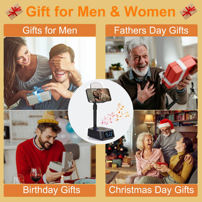 ASEAT Gifts for Men Women, Adjustable Phone Stand Bluetooth Speaker, Birthday Gifts Him Husband, Phone Holder for Kitchen Desk Bedroom, Cool Tech Gadget for Dad Mom Boyfriend, Christmas Ideal