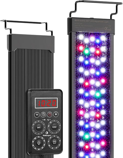 fishkeeper Smart LED Aquarium Light with One-Button Real-Time Sync, 24/7 Mode Full Spectrum Fish Tank Lights, 9 Colors DIY, 9 Timer, 10 Brightness IP68 Waterproof Aquarium Plant Light for 12-18 inch