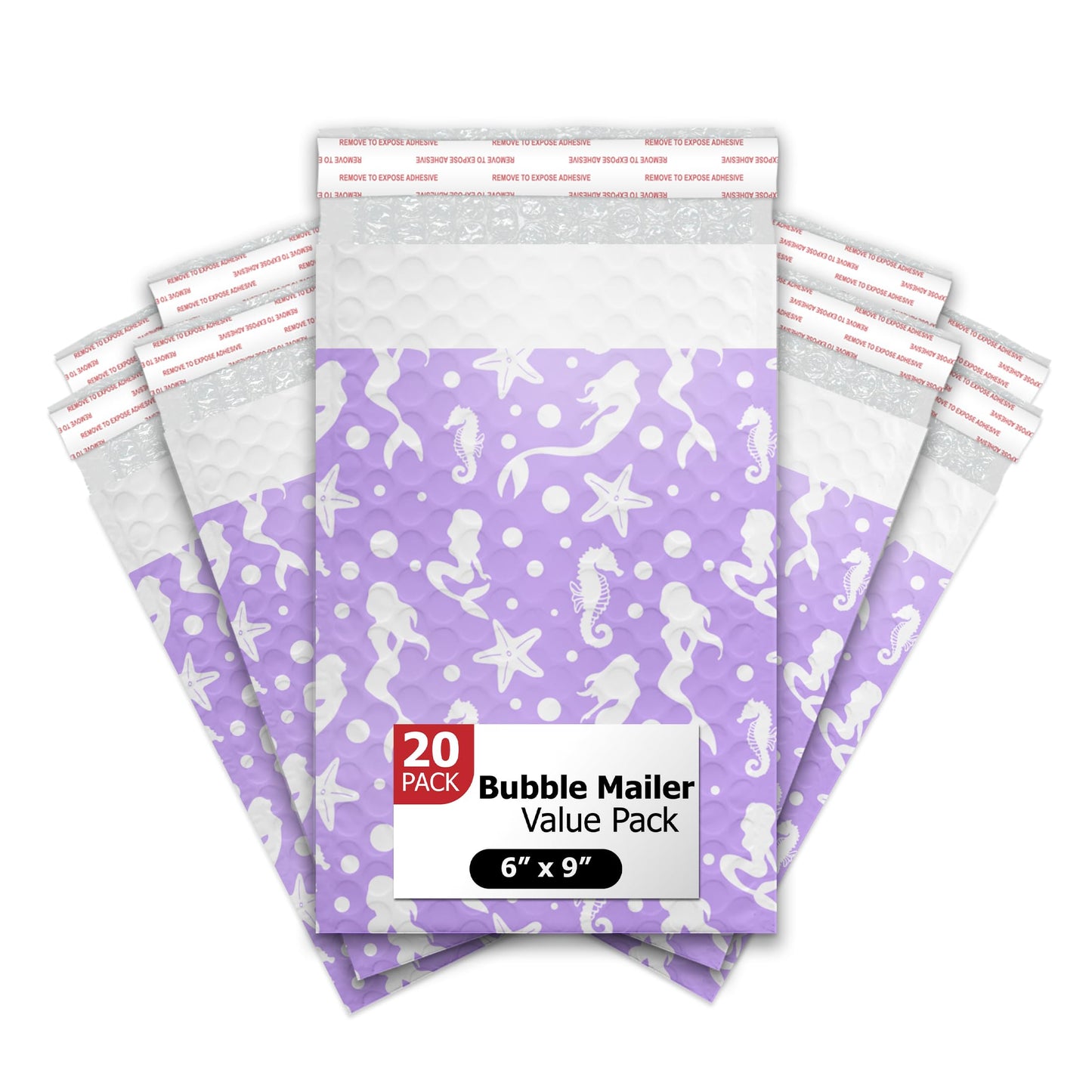 Pro Supply Global Purple Mermaids Self-Seal Bubble Mailers Padded - 6"x9" (20 Pieces) - A Colorful Shipping Envelopes Bags for Small Items Packaging, Mailing, Gifts, Documents, Crafts and Accessories.