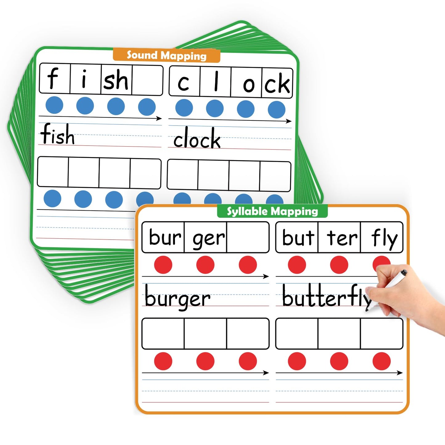 Aizweb 12 Pack Elkonin Boxes Phonemic Awareness Boards,9" x 12" Syllable Dry Erase Whiteboard,Speech Therapy Material Phonics Games,Science Reading Manipulatives for Preschool,Pre-K&Kindergarten