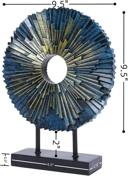 HODESumPure Gold Luxury Round Decorative Sculpture Statue Above Cabinet Home Decorations for Living Room Kitchen Fireplace Mantel Office Bookshelf Table Top Home Decor Accents (Blue)