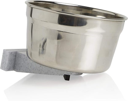 Lixit® Stainless Steel Kennel Food or Water Bowl - Non Spill Hanging Removable Crate Bowls - Carrier Cage Dish for Dogs or Cats for Feeding and Drinking (Stainless Steel, 10 Ounce)