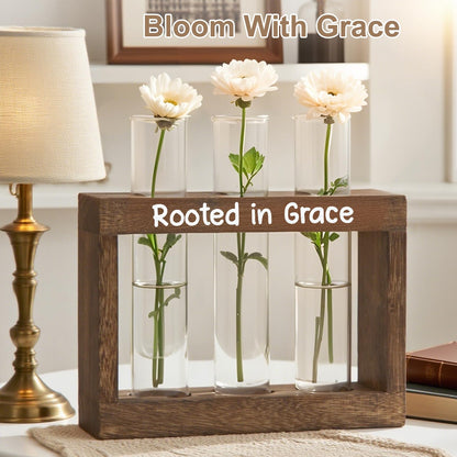 LBCIGOR Rooted in Grace Propagation Station – Wooden Plant Holder with 3 Glass Vases, Indoor Rooting Station for Cuttings, Christian-Inspired Gift for Women, Birthday, Housewarming, Plant Lover Décor