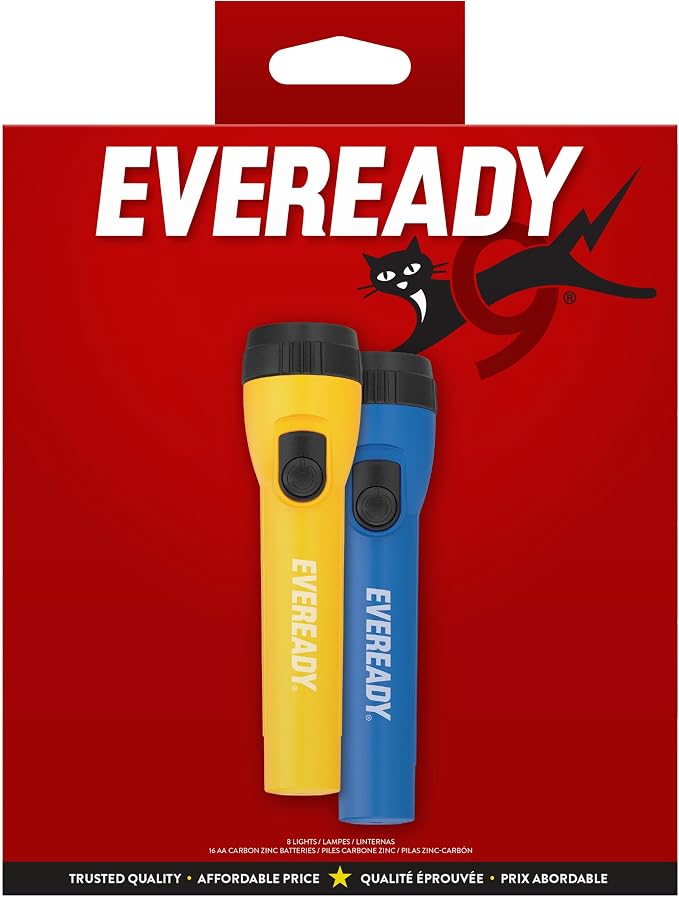 Eveready LED Flashlight Bright Reliable Flashlights for General Purpose, Great for Camping, Car, Emergency Storm Power Outage Handheld Flashlight (Batteries Included) (Pack of 16)