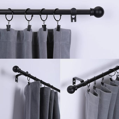 Thestoa Curtain Rods for Windows 48 to 84-92 inch, 5/8" Matte Black Curtain Rod, Stainless Steel Small Curtain Rods for Bedroom, Living Room,Kitchen,Farmhouse, Outdoor Curtain rod Black