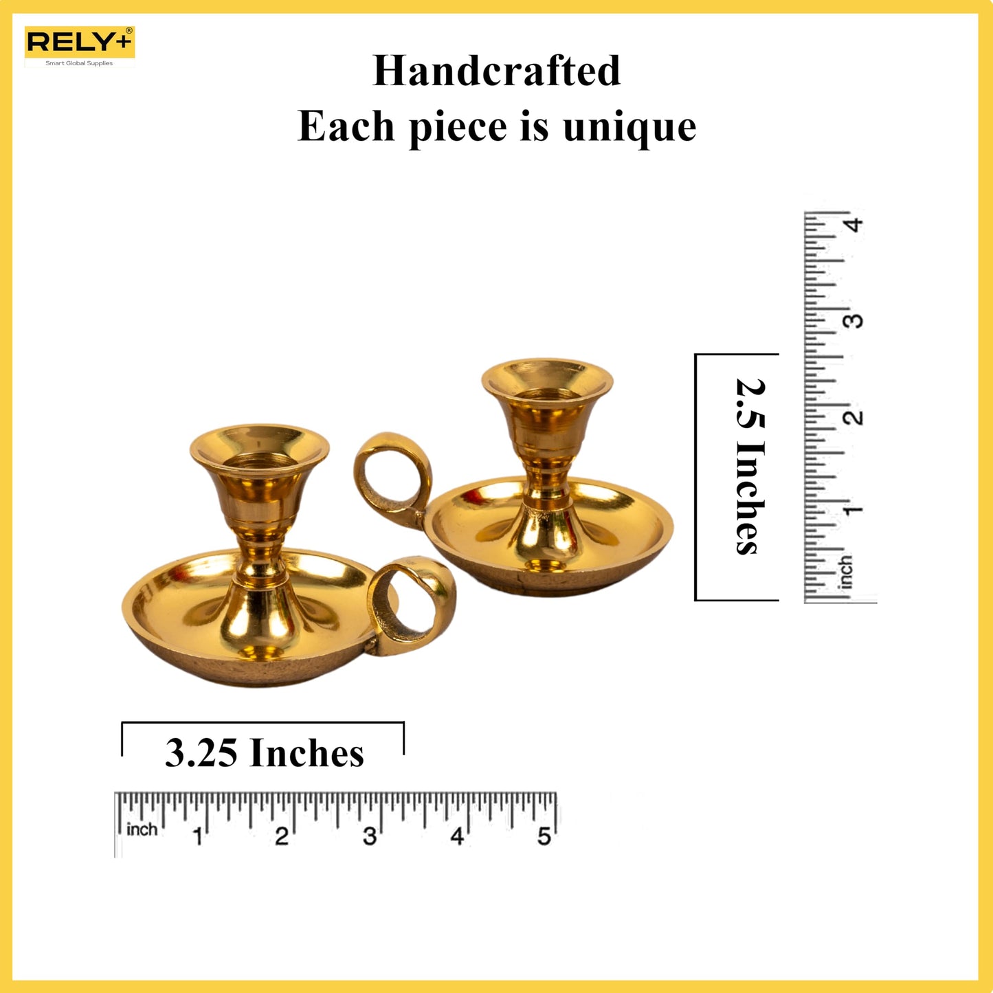 Rely+ Glossy Gold Metal Candle Holders with Handle for Taper Candlestick Set of 2 Modern Decor for Home Table Centerpiece for Wedding, Parties, Dinners, Decorations