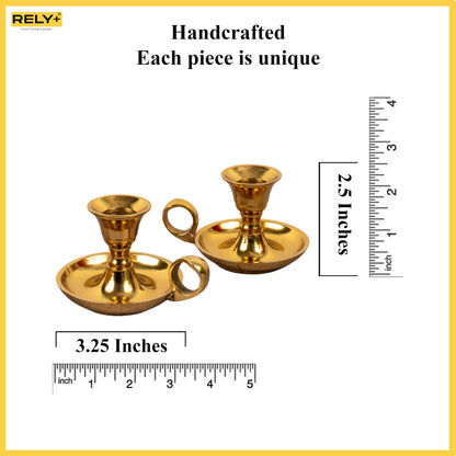Rely+ Glossy Gold Metal Candle Holders with Handle for Taper Candlestick Set of 2 Modern Decor for Home Table Centerpiece for Wedding, Parties, Dinners, Decorations