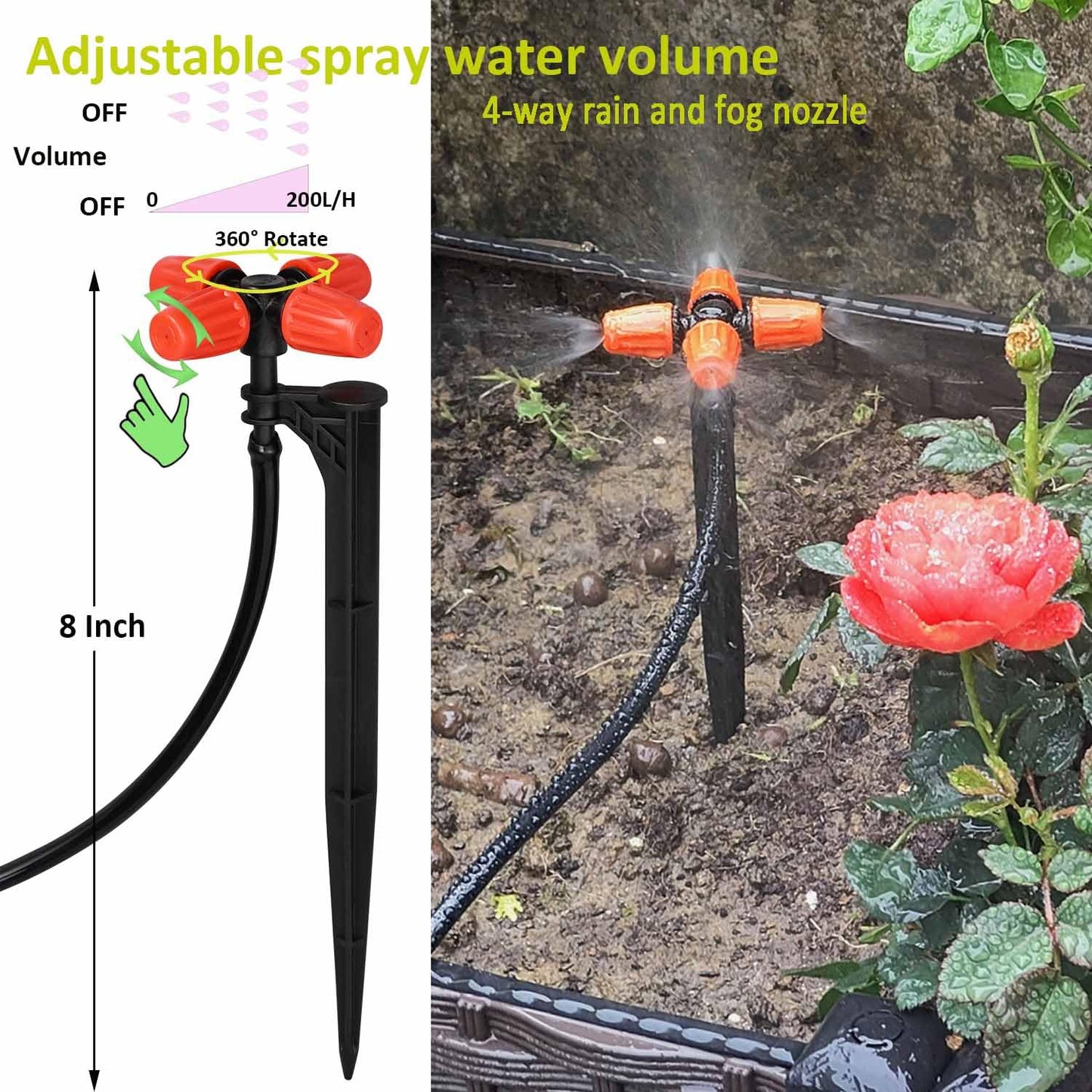 160Ft Drip Irrigation System for Garden with Water Timer, Main Water Hose ID 1/2inch 32Ft, 1/4in 131Ft, Sufficient Water Pressure, Irrigation Dripper Waterflow Evenly, Easy DIY Garden Watering System