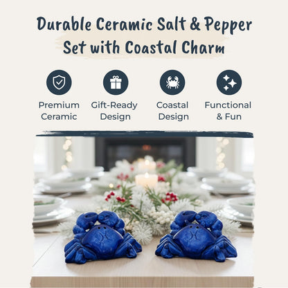 Blue Sky Clayworks Crab Salt & Pepper Shaker Set, Ceramic, 8.25" L x 2.25" W x 2.5" H, Cobalt Coastal Cuties