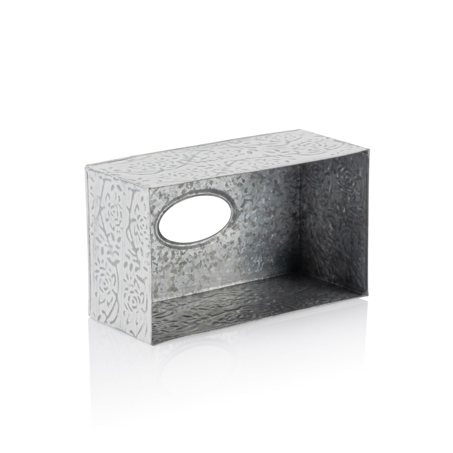 Modern Farmhouse Decorative Tissue Box Holder - Distressed White, Rustic Metal Design for Bathroom