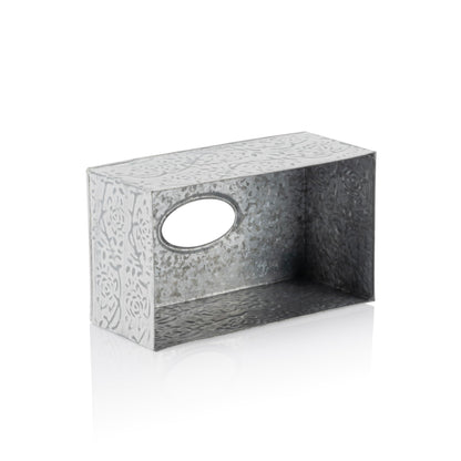 Modern Farmhouse Decorative Tissue Box Holder - Distressed White, Rustic Metal Design for Bathroom