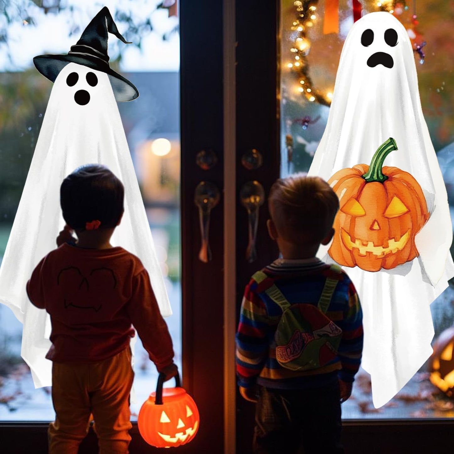 JarThenaAMCS Extra Large Halloween Window Clings Ghost Witch Hat Pumpkin Window Stickers Double-Sided Glass Decals for Home Classroom Office Party Decoration, 4 Sheets