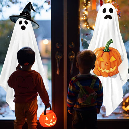 JarThenaAMCS Extra Large Halloween Window Clings Ghost Witch Hat Pumpkin Window Stickers Double-Sided Glass Decals for Home Classroom Office Party Decoration, 4 Sheets