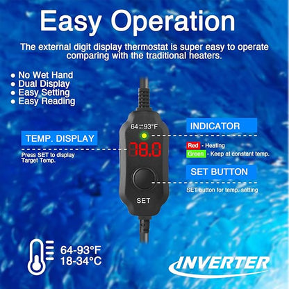 Aquarium Heater 300W, Submersible Fish Tank Heater with LED Digital Display, Auto Power-Off When Leaving Water & High Temp Protection, for Fresh and Salt Water Tanks 40-75 Gal