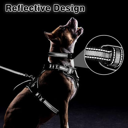 WINSEE Pet Harness Collar and Leash Set, All-in-one Reflective Dog Harness No Pull with Adjustable Buckles for Puppies, Small, Medium, Large, and Extra-Large Dogs (Medium, Black)