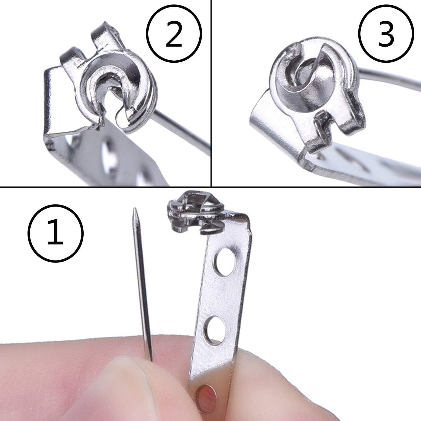100 Pcs Silver Tone Pin Backs Clasp Brooch Safety Pins 1 Inch Bar Pins Findings with 3 Holes for Badge Insignia, Citation Bars, Making Corsage, Name Tags, Toy Pins and Jewelry Making