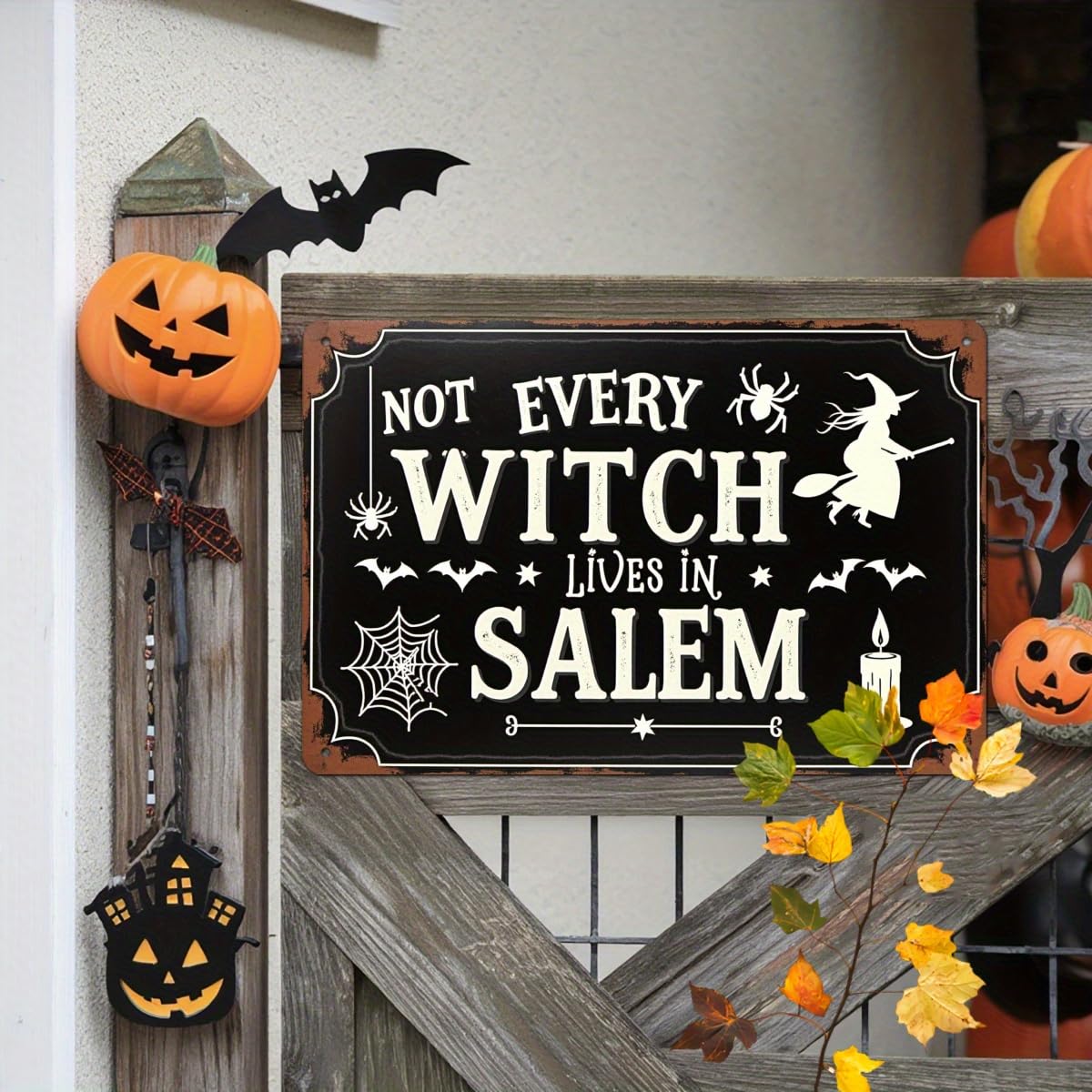 Not Every Witch Lives in Salem Halloween Retro Metal Tin Sign Wall Art Decor for Home Farmhouse Halloween Party Indoor Outdoor 8x12 Inch