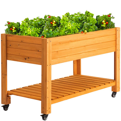 FORTUNO Raised Garden Bed with Wheels 48"x24"x33" Large Wood Planter Box with Legs Outdoor Mobile Wooden Elevated Raised Beds for Vegetable Flower, Standing Gardening Box with Liner for Patio, Deck