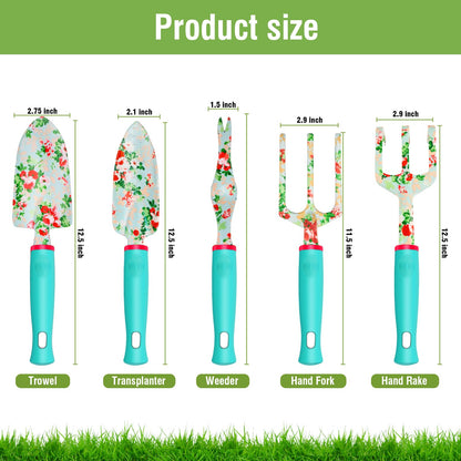 Garden Tools Set, JUMPHIGH 10 PCS Heavy Duty Gardening Tools Includes Hand Trowel Rake Weeder Pruner, Gardening Gifts for Women, Garden Kit with Tote Bag, Apron, Gloves, Kneeling Pad
