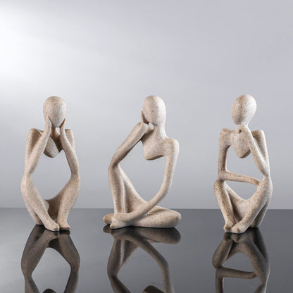 BMLCGJ Thinker Statue Gold Decor Abstract Art Sculpture, Golden Resin Collectible Figurines for Home Living Room Office Shelf Decoration,Great Gifts Ideas (Sandstone)