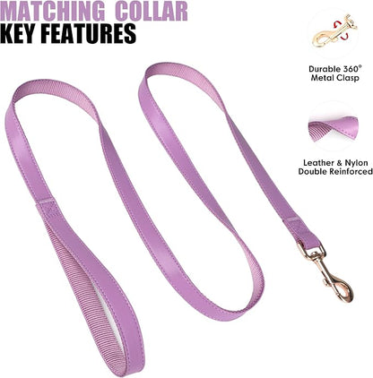 PET ARTIST Soft PU Leather Dog Collar and Leash Set, Bright & Stylish 5FT PU Leather Leash and Collar Set, Durable Pet Collars with Quick Release Metal Buckle for Small Dogs,Purple,S(9"-14")