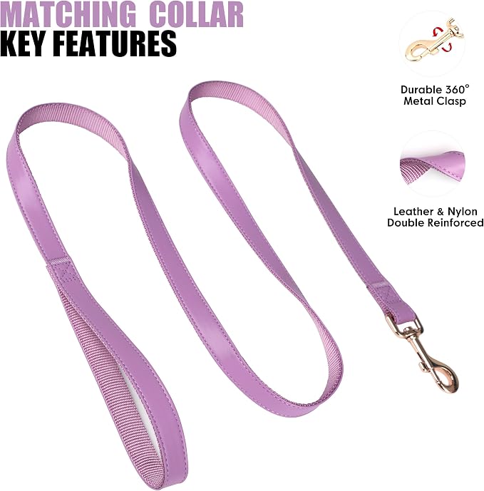 PET ARTIST Soft PU Leather Dog Collar and Leash Set, Bright & Stylish 5FT PU Leather Leash and Collar Set, Durable Pet Collars with Quick Release Metal Buckle for Medium Dogs,Purple,M(13-19")