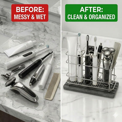 Cong He Toothbrush Holder for Bathroom Countertop, Stainless Steel Electric Toothbrush Organizer with Quick-Drying Diatomite Stone Mat, Rustproof Vanity Caddy for Toothpaste and Razors, Grey