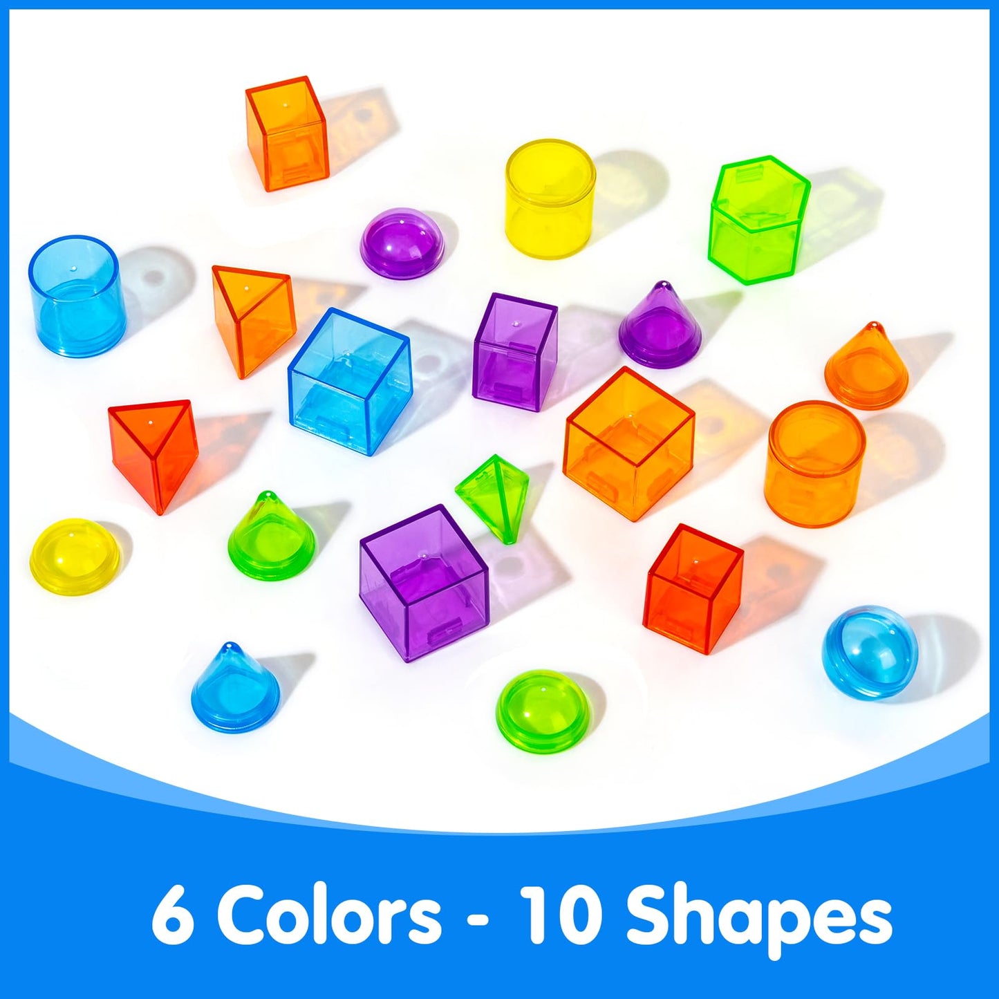 Odoorgames 60 Pcs 3D Shapes for Teaching - Light Table Manipulatives - Geometric Shapes for Classroom