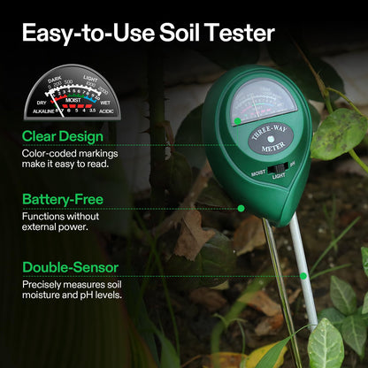 VIVOSUN Digital pH Meter, 3-in-1 TDS/EC/Temperature Meter, 3-in-1 Soil Moisture/pH/Light Tester Combo for Home, Garden and Hydroponics, Yellow-Blue-Green