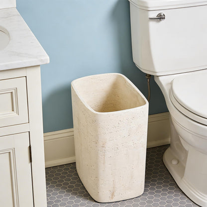 Polytree Natural Travertine Textures Bathroom Trash Can 1.8 Gallon(7 Liter) Small Kitchen Garbage Can,Living Room Bedroom Trash Can, Decor Wastebasket for Home Office (Handmade of Resin)