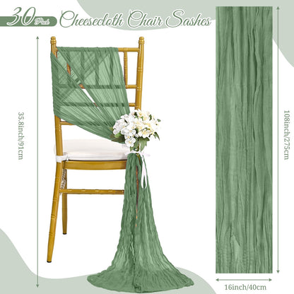 Pesonlook 30 PCS Sage Green Cheesecloth Chair Sashes 16 x 108 inch Cheesecloth Chair Sashes Rustic Chair Decorative Bows Designed Chair Cover for Wedding Banquet Party Aisle Home Kitchen Decoration