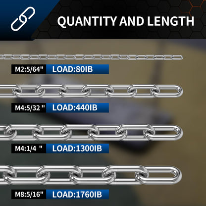 Stainless Steel Link Chain, 304 Stainless Steel Link Proof Coil Chain Heavy Duty Chains Hanging Safety Chain for Swing Plants Anti-Theft