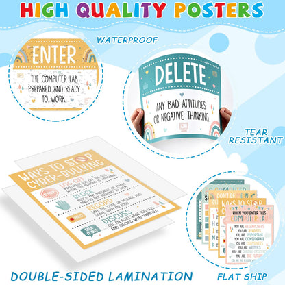 Computer Lab Poster Computer Science Posters Boho Classroom Rules Decorations Inspirational Technology Digital Keyboard Shortcuts Education Chart PC Decor Wall Art Back to School Teacher Supplies