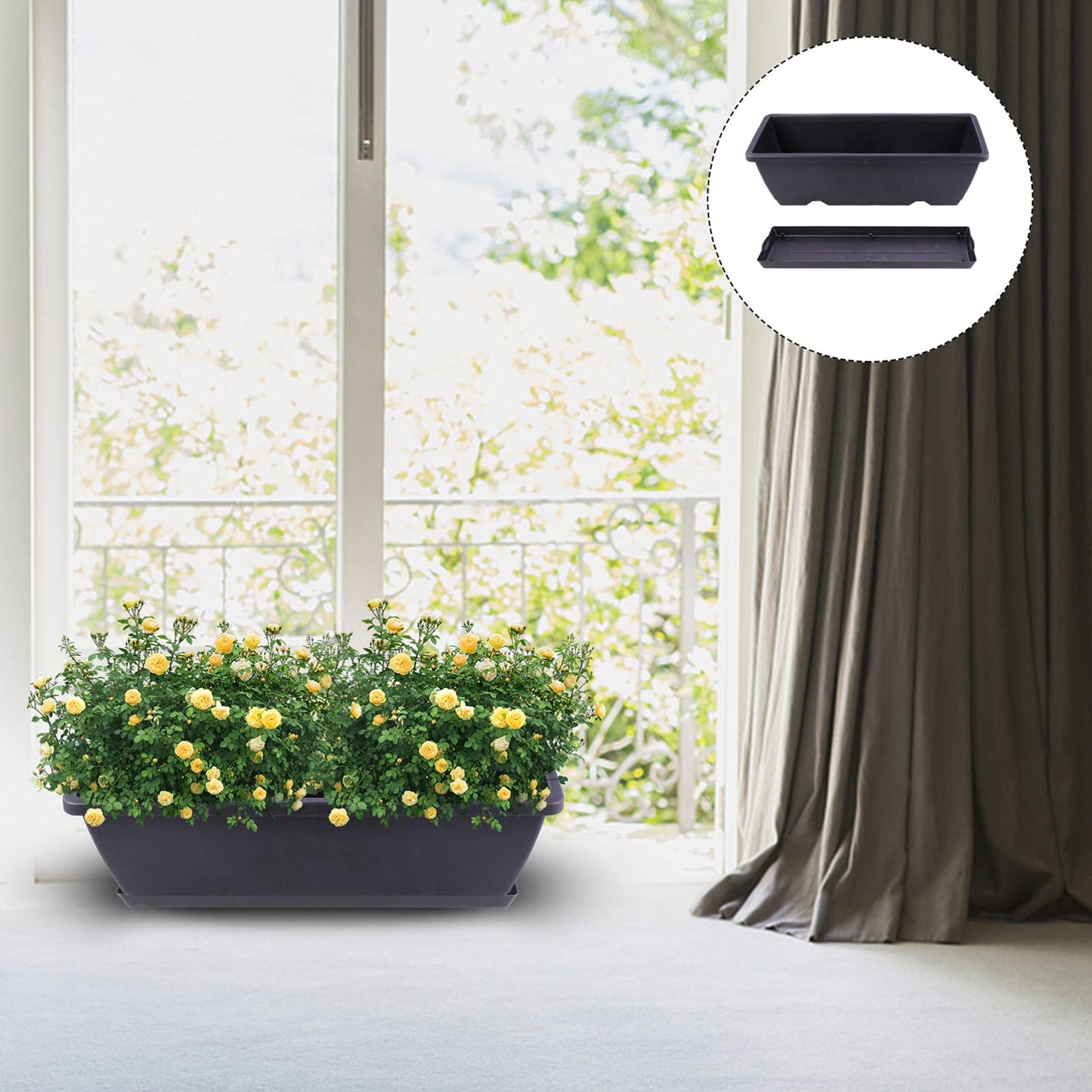 GANAZONO Rectangular Garden Planter 19.68X7.48X5.90In Plastic Planter with Drainage Hole and Saucer for Indoor Outdoor Patio Balcony Home Decor