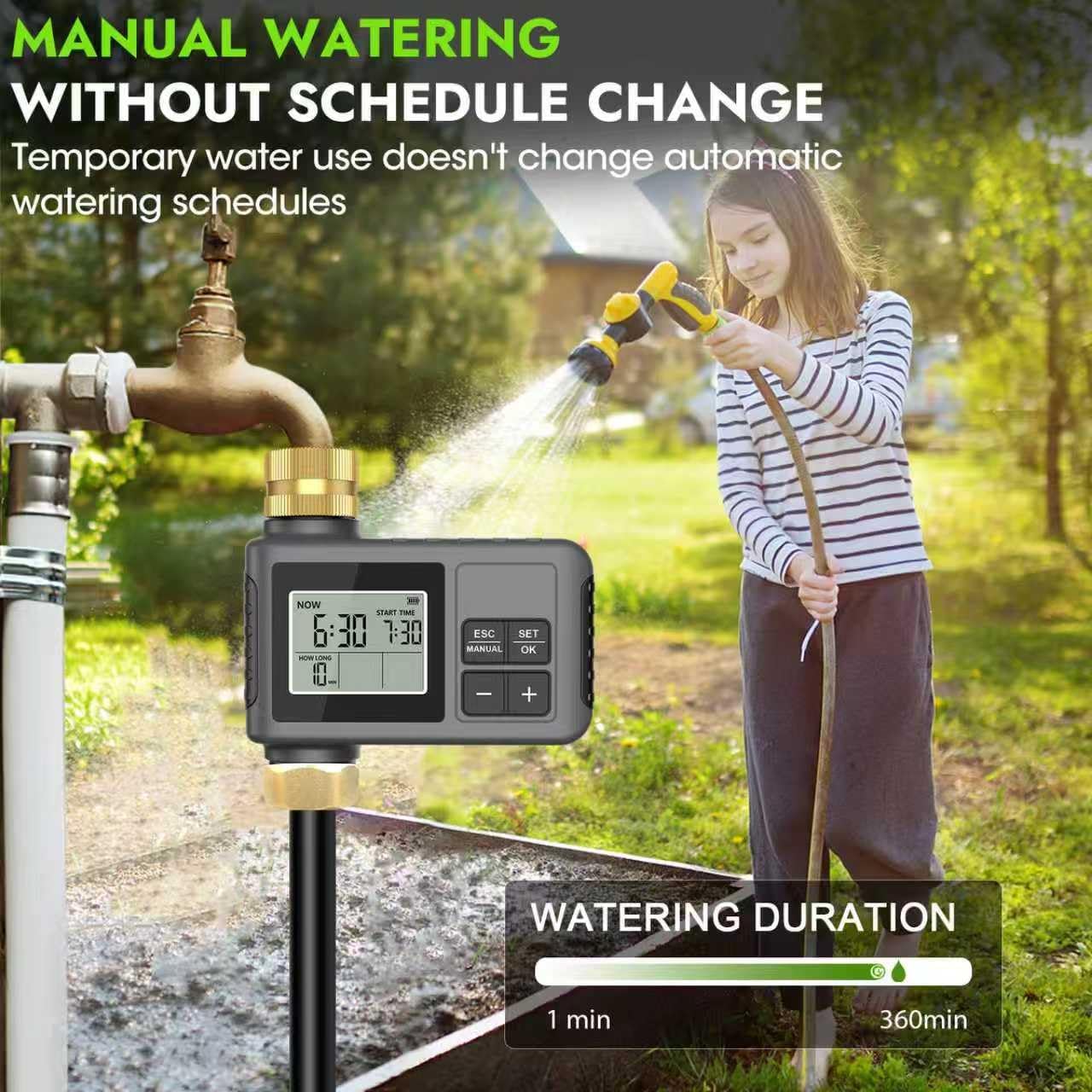 HEKIWAY 60Ft Drip Irrigation System with Smart Water Timer – Automatic Garden Watering Kit with Solid Brass Metal Connectors, 360° Adjustable Nozzles & Bendable Tubing for Garden, Greenhouse & Lawn