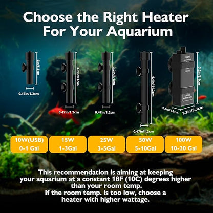 100W Small Aquarium Heater Betta Heater for 10-20 Gallon Freshwater & Saltwater Tanks, Alumina Ceramic Fish Tank Heater Turtle Heater with Dry-Run & Overheat Protection