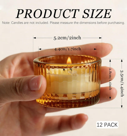 Gold Glass Votive Candle Holders 12 Pack, Small Glass Cups for Tea Lights, Wedding Centerpieces, Table Decorations, Home Decor, Party Favors, Bulk Set of 12