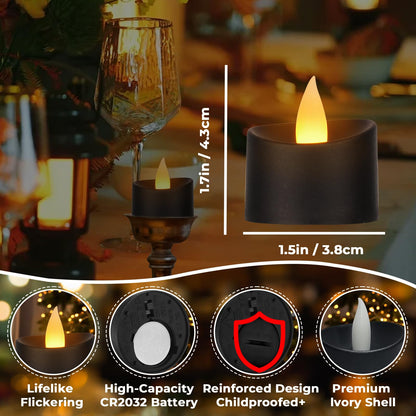 Haown Black Flameless LED Tea Lights - 50 Pack Heavy-Duty LED Tea Lights for Large Memorials, Weddings, Events & Commercial Use (Black Base, 50 Pack)