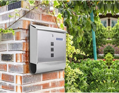 Jssmst Locking Wall Mount Mailbox, Stainless Steel Mailboxes with Secure Key Lock and Newspaper Compartment, HPB2203 Silver